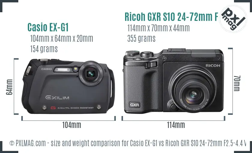 Casio EX-G1 vs Ricoh GXR S10 24-72mm F2.5-4.4 VC size comparison