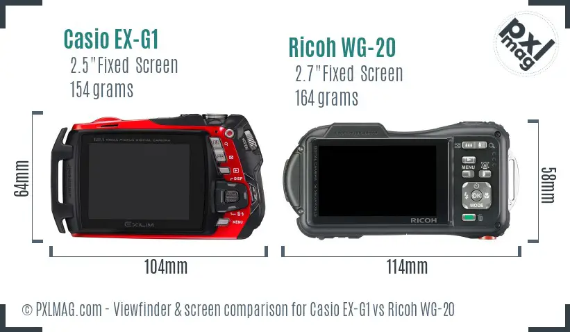 Casio EX-G1 vs Ricoh WG-20 Screen and Viewfinder comparison