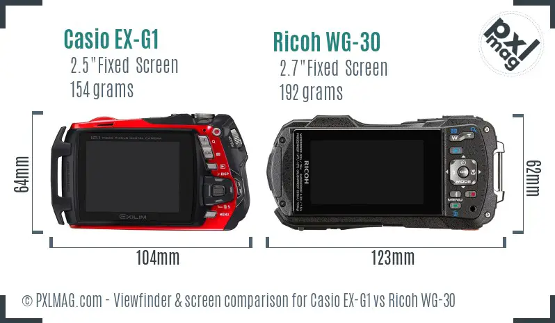 Casio EX-G1 vs Ricoh WG-30 Screen and Viewfinder comparison