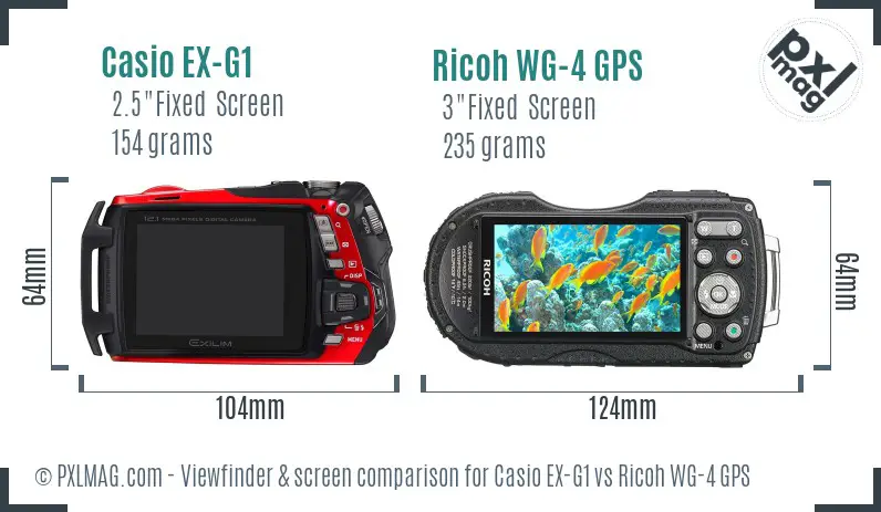 Casio EX-G1 vs Ricoh WG-4 GPS Screen and Viewfinder comparison