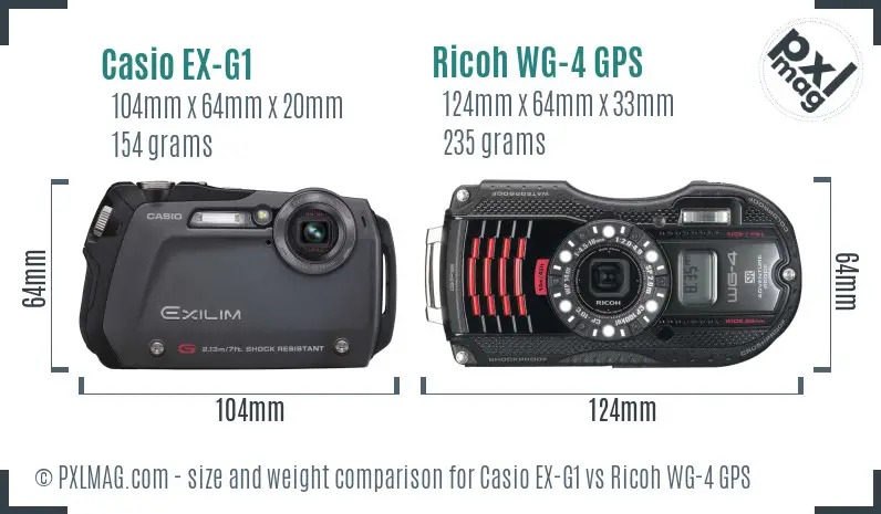 Casio EX-G1 vs Ricoh WG-4 GPS size comparison