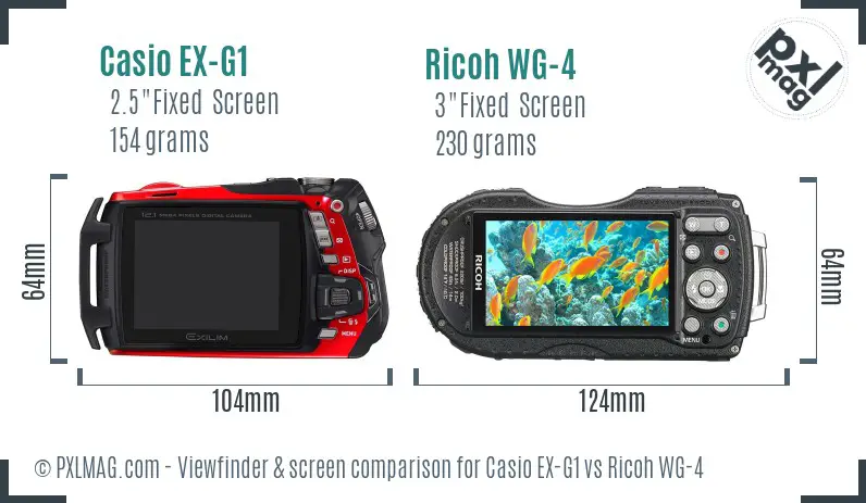 Casio EX-G1 vs Ricoh WG-4 Screen and Viewfinder comparison