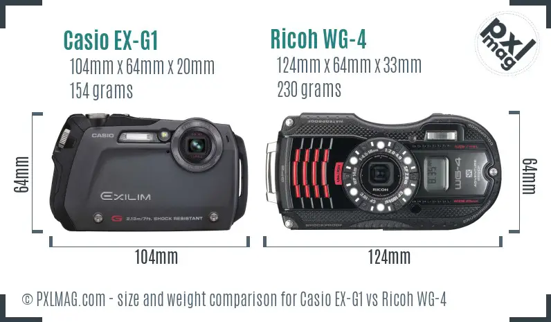 Casio EX-G1 vs Ricoh WG-4 size comparison