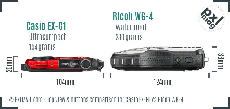 Casio EX-G1 vs Ricoh WG-4 top view buttons comparison