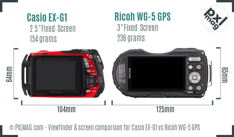 Casio EX-G1 vs Ricoh WG-5 GPS Screen and Viewfinder comparison