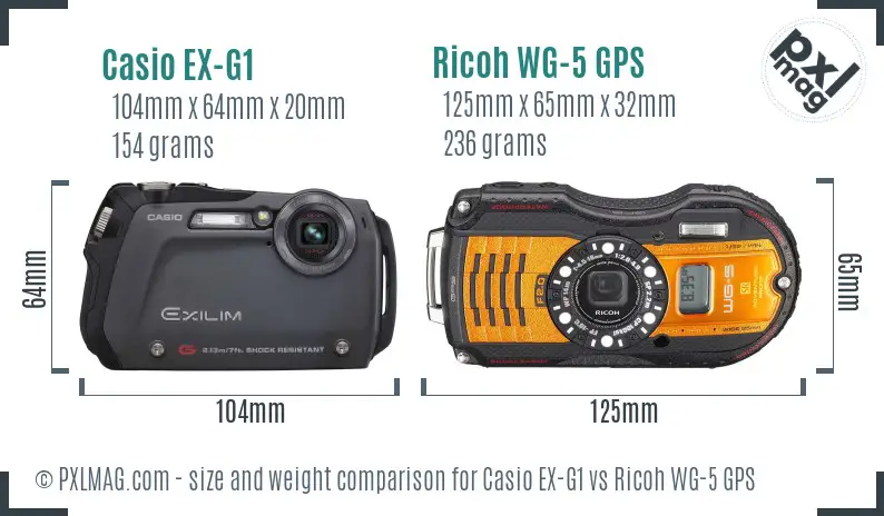 Casio EX-G1 vs Ricoh WG-5 GPS size comparison