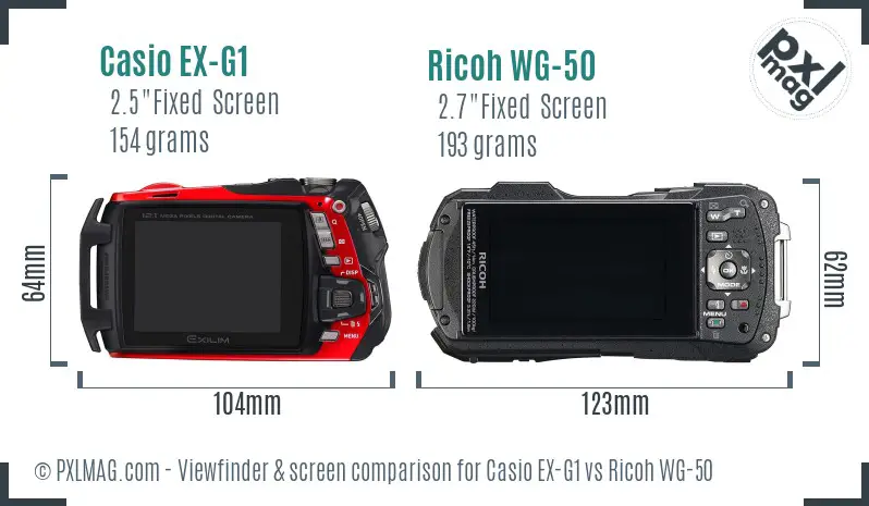 Casio EX-G1 vs Ricoh WG-50 Screen and Viewfinder comparison