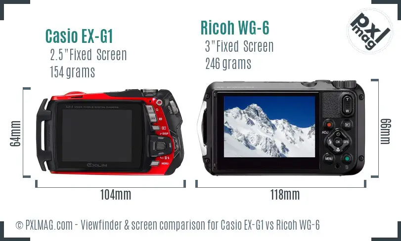 Casio EX-G1 vs Ricoh WG-6 Screen and Viewfinder comparison