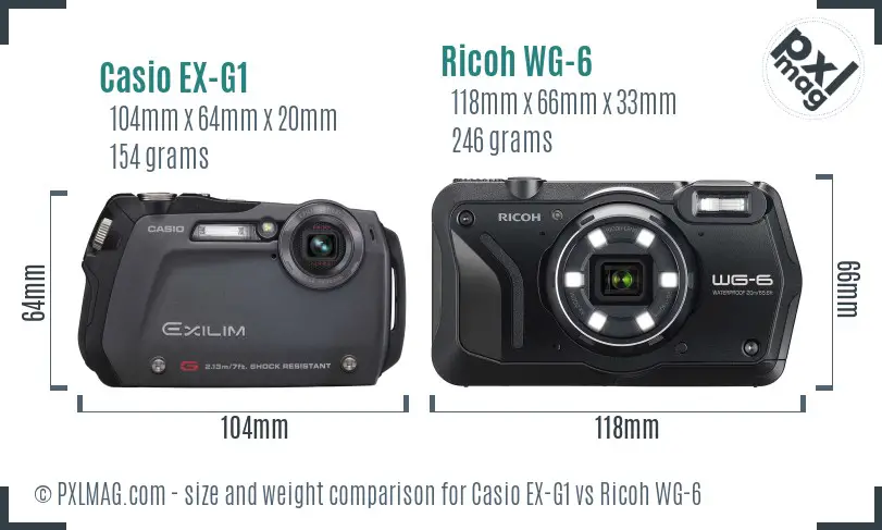 Casio EX-G1 vs Ricoh WG-6 size comparison