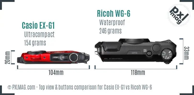 Casio EX-G1 vs Ricoh WG-6 top view buttons comparison