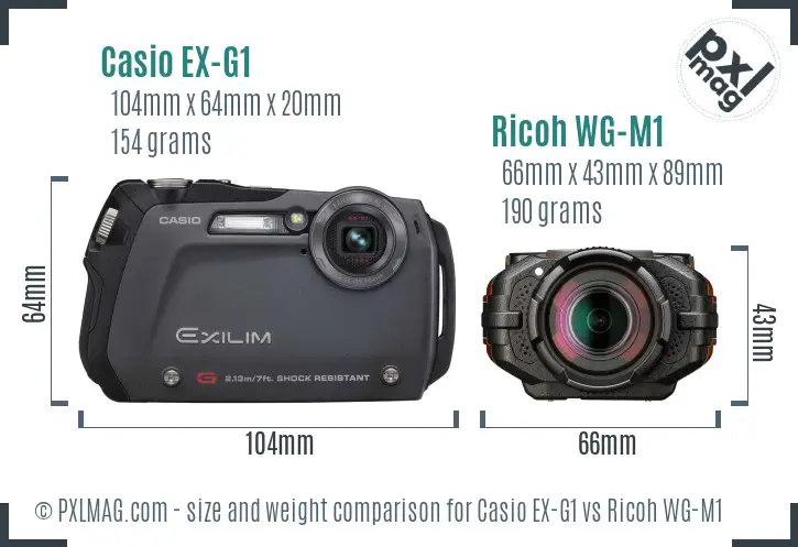 Casio EX-G1 vs Ricoh WG-M1 size comparison Casio EX-G1 vs Ricoh WG-M1 size comparison