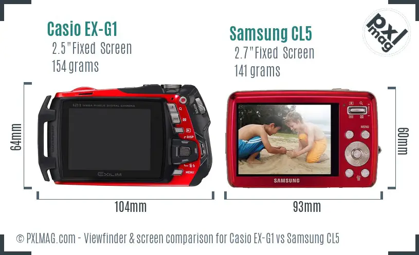 Casio EX-G1 vs Samsung CL5 Screen and Viewfinder comparison