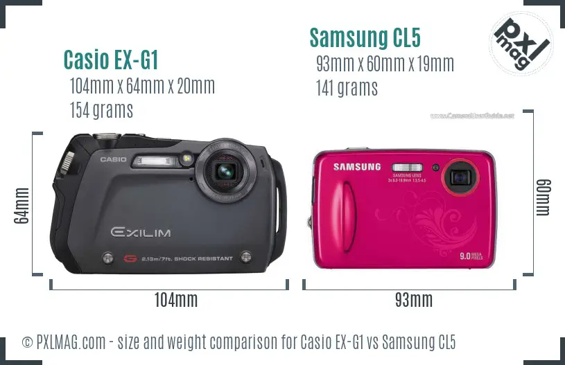 Casio EX-G1 vs Samsung CL5 size comparison