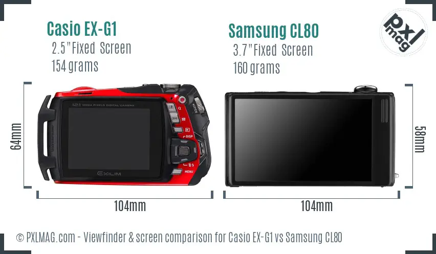 Casio EX-G1 vs Samsung CL80 Screen and Viewfinder comparison