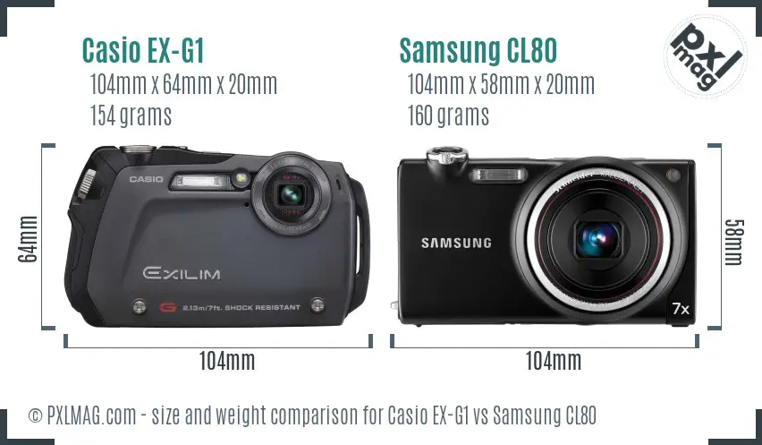 Casio EX-G1 vs Samsung CL80 size comparison