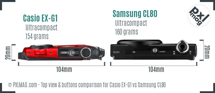 Casio EX-G1 vs Samsung CL80 top view buttons comparison