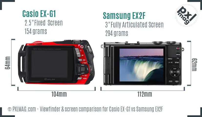 Casio EX-G1 vs Samsung EX2F Screen and Viewfinder comparison Casio EX-G1 vs Samsung EX2F Screen and Viewfinder comparison