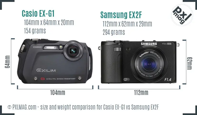 Casio EX-G1 vs Samsung EX2F size comparison Casio EX-G1 vs Samsung EX2F size comparison
