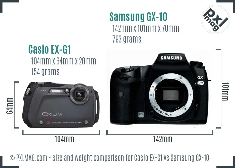 Casio EX-G1 vs Samsung GX-10 size comparison