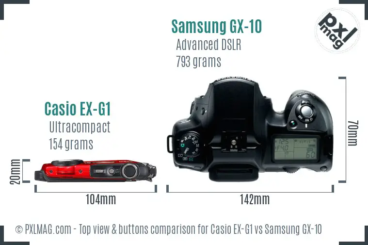 Casio EX-G1 vs Samsung GX-10 top view buttons comparison