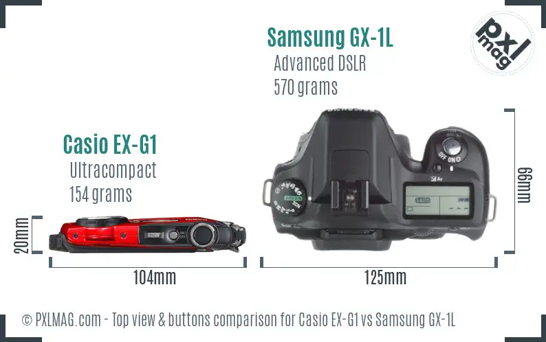 Casio EX-G1 vs Samsung GX-1L top view buttons comparison