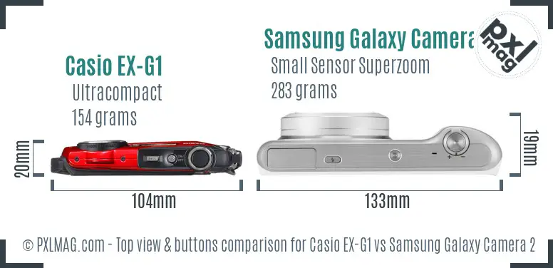 Casio EX-G1 vs Samsung Galaxy Camera 2 top view buttons comparison