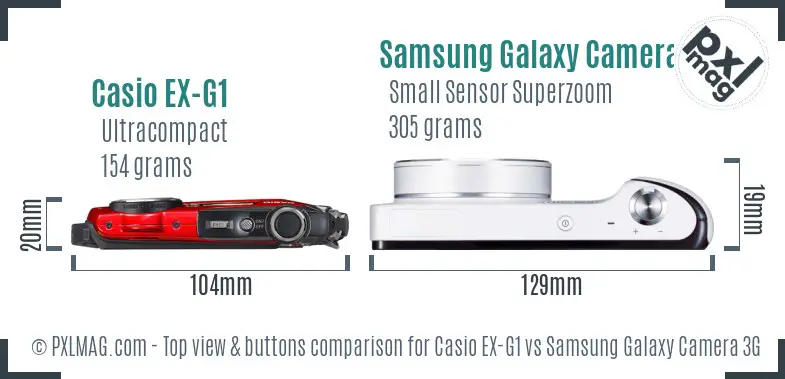 Casio EX-G1 vs Samsung Galaxy Camera 3G top view buttons comparison