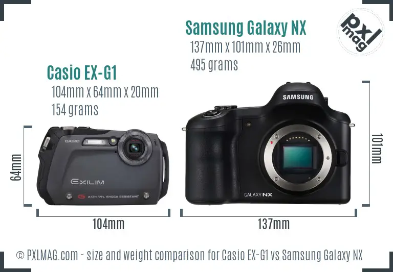 Casio EX-G1 vs Samsung Galaxy NX size comparison