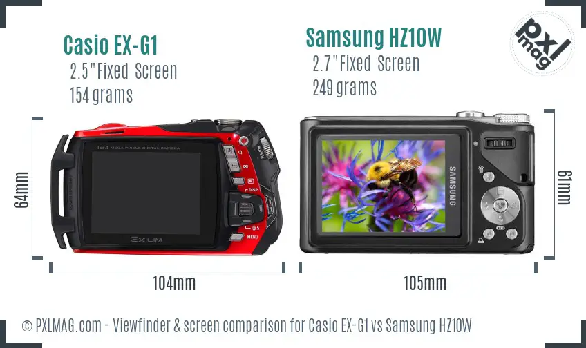 Casio EX-G1 vs Samsung HZ10W Screen and Viewfinder comparison