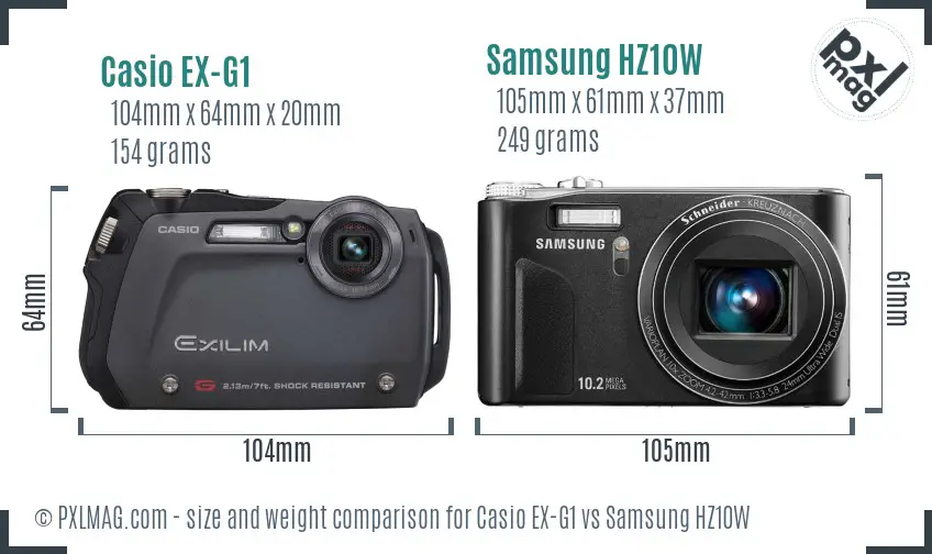 Casio EX-G1 vs Samsung HZ10W size comparison