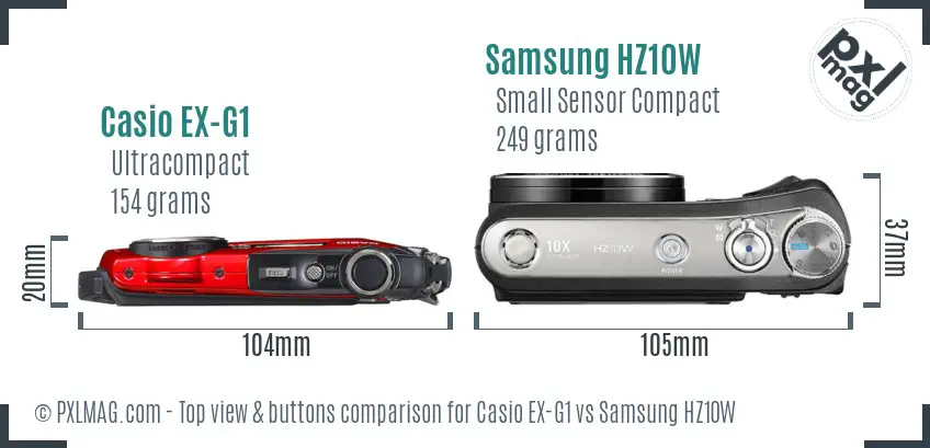 Casio EX-G1 vs Samsung HZ10W top view buttons comparison