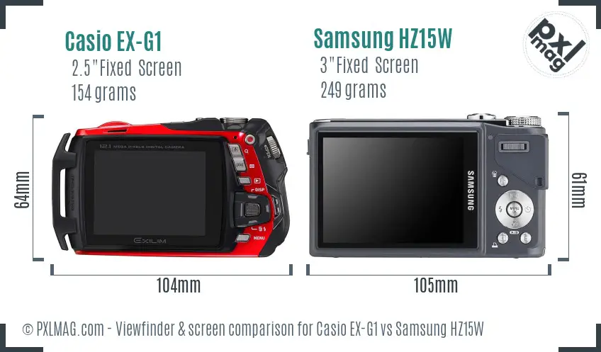 Casio EX-G1 vs Samsung HZ15W Screen and Viewfinder comparison