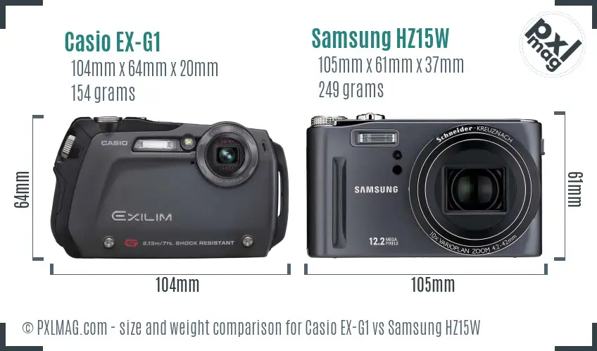 Casio EX-G1 vs Samsung HZ15W size comparison