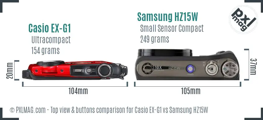 Casio EX-G1 vs Samsung HZ15W top view buttons comparison