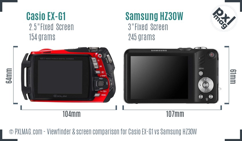 Casio EX-G1 vs Samsung HZ30W Screen and Viewfinder comparison