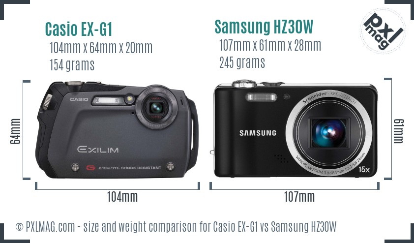 Casio EX-G1 vs Samsung HZ30W size comparison