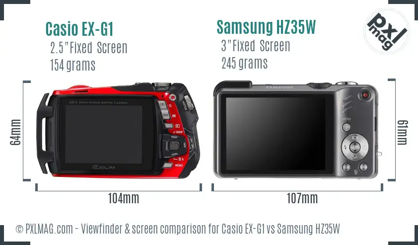 Casio EX-G1 vs Samsung HZ35W Screen and Viewfinder comparison