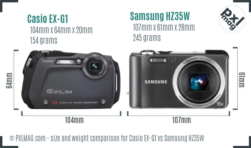 Casio EX-G1 vs Samsung HZ35W size comparison