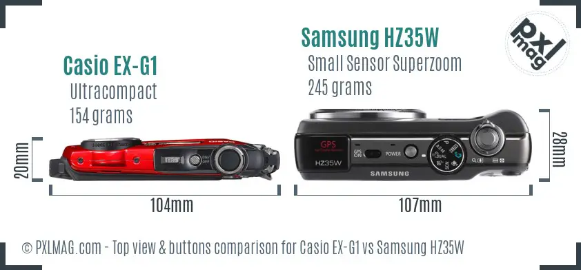Casio EX-G1 vs Samsung HZ35W top view buttons comparison