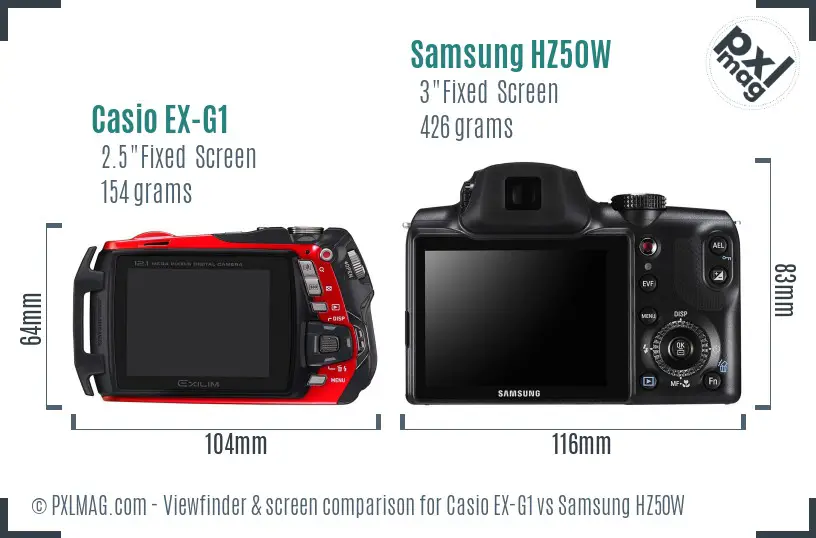 Casio EX-G1 vs Samsung HZ50W Screen and Viewfinder comparison Casio EX-G1 vs Samsung HZ50W Screen and Viewfinder comparison