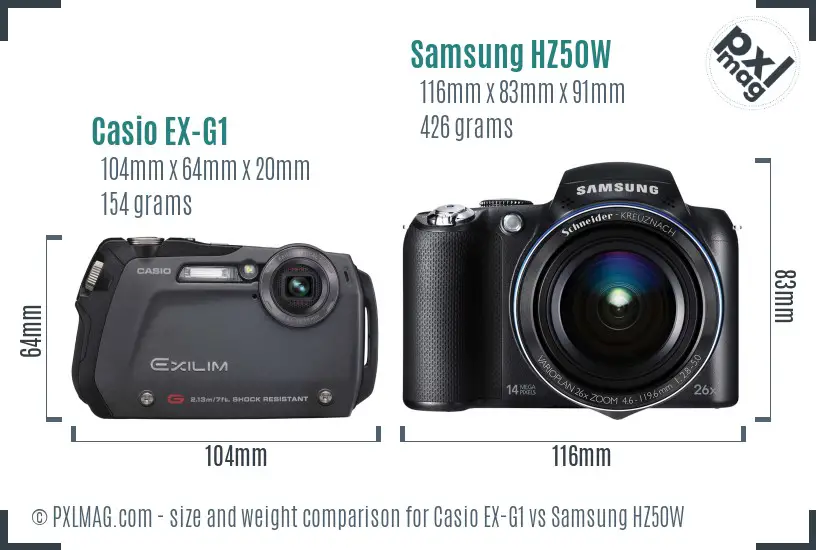 Casio EX-G1 vs Samsung HZ50W size comparison Casio EX-G1 vs Samsung HZ50W size comparison