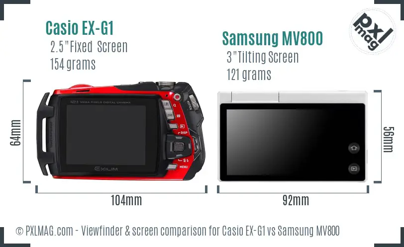 Casio EX-G1 vs Samsung MV800 Screen and Viewfinder comparison