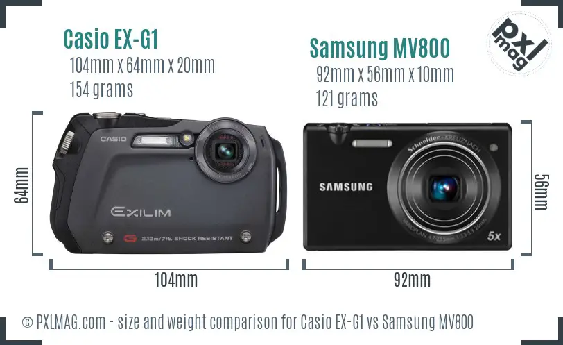 Casio EX-G1 vs Samsung MV800 size comparison