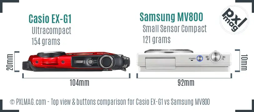 Casio EX-G1 vs Samsung MV800 top view buttons comparison