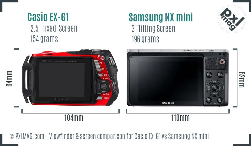 Casio EX-G1 vs Samsung NX mini Screen and Viewfinder comparison