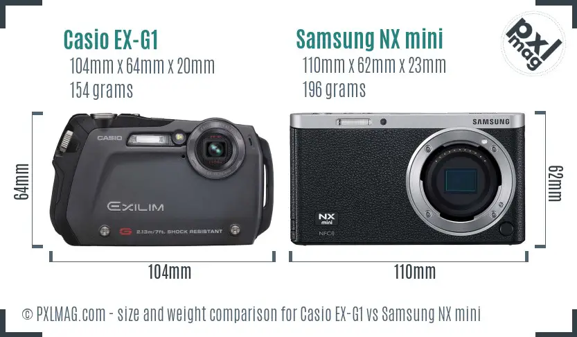 Casio EX-G1 vs Samsung NX mini size comparison