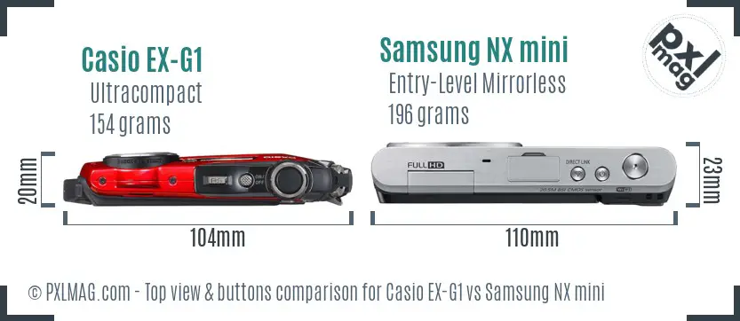 Casio EX-G1 vs Samsung NX mini top view buttons comparison