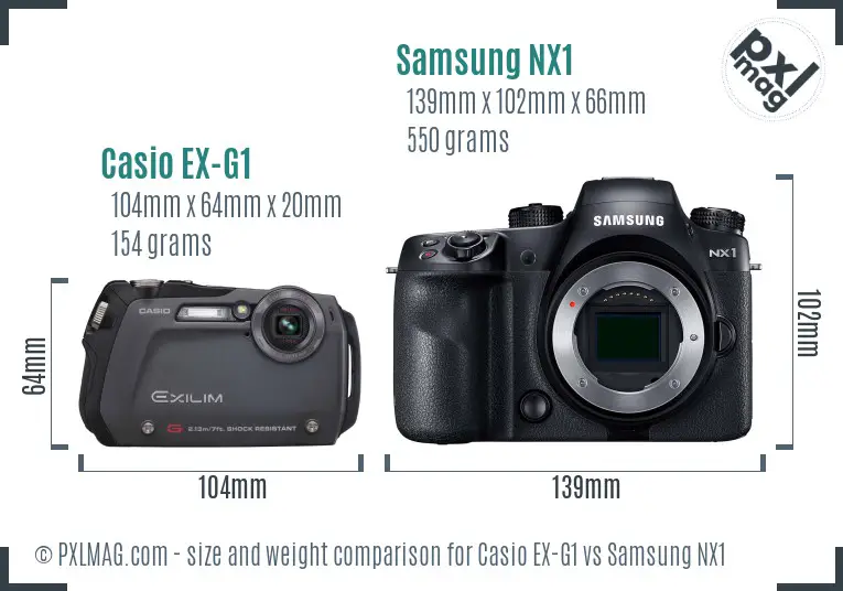Casio EX-G1 vs Samsung NX1 size comparison