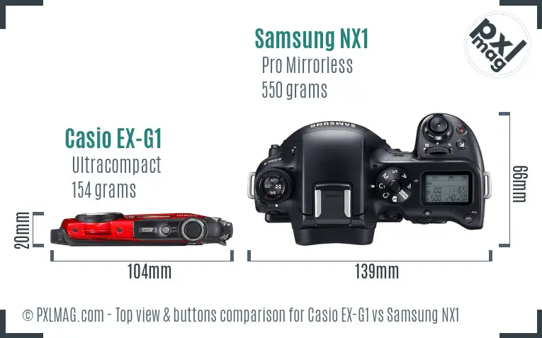Casio EX-G1 vs Samsung NX1 top view buttons comparison