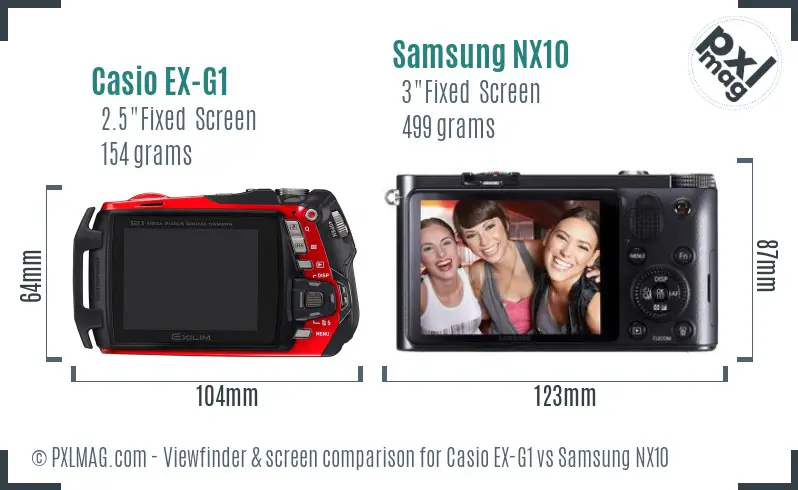Casio EX-G1 vs Samsung NX10 Screen and Viewfinder comparison Casio EX-G1 vs Samsung NX10 Screen and Viewfinder comparison